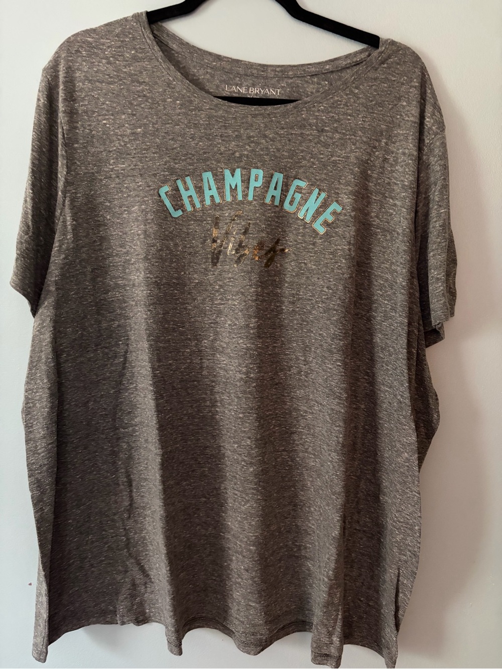Lane Bryant Gray Tee with Turquoise 'Champagne' and Gold Accent